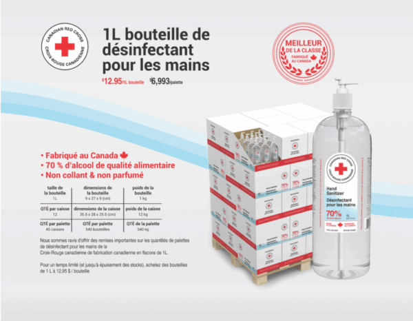 Gel désinfectant à mains 1L, avec Alcool 70%, CROIX-ROUGE