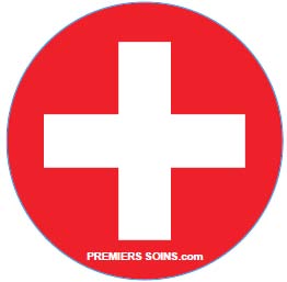 PREMIERS SOINS.com - Autocollant Premiers Soins rond (Croix Blanche avec fond rouge - 6 pouces de diamètre)