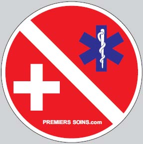 Premiersoins.com - Autocollant Premiers Soins rond (Plongée Croix de Vie et Croix blanche - 6 pouces de diamètre)