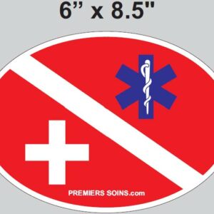 Premierssoins.com - Autocollant Premiers Soins ovale (Plongée Croix de Vie et Croix blanche - 6 pouces de hauteur)
