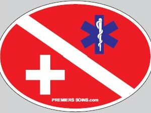 Premierssoins.com - Autocollant Premiers Soins ovale (Plongée Croix de Vie Croix Blanche - 8 pouces de diamètre)