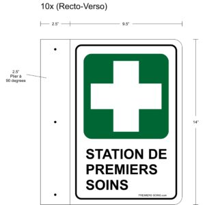 Enseigne STATION DE PREMIERS SOINS aluminium, 2 côtés, 9.5x14po fond vert