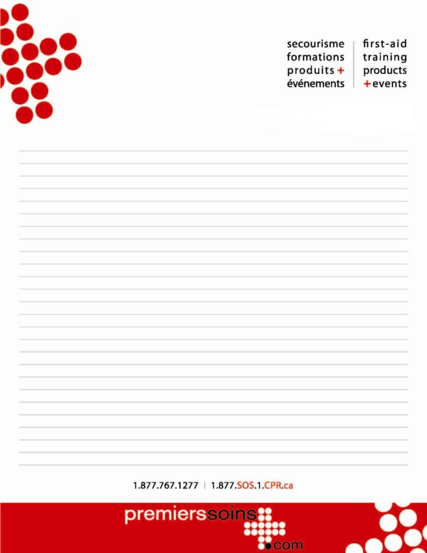 Premierssoins.com tablette lignée 25 feuilles/pad, bloc note, grandeur 8 1/2 x 11