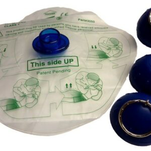Masque de poche porte clefs pour RCR,  avec valve et filtre, dans une boule bleu