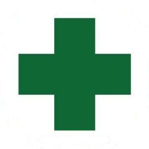 Autocollant Premiers Soins carré (Croix verte avec fond blanc - 6 pouces)