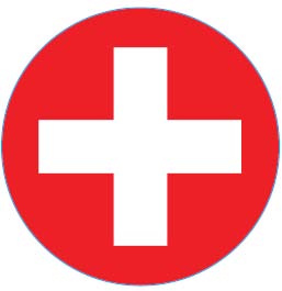 Autocollant Premiers Soins rond (Croix Blanche avec fond rouge - 6 pouces de diamètre)