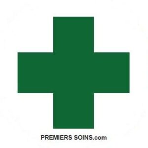 Autocollant Premiers Soins carré (Croix verte avec fond blanc - 4 pouces)