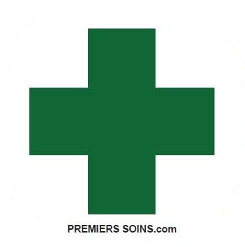 Autocollant Premiers Soins carré (Croix verte avec fond blanc - 4 pouces)