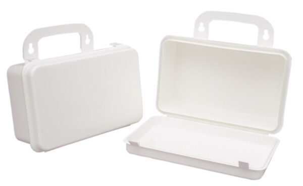 Trousse de Premiers Soins REMPLI en PLASTIQUE blanche avec joint (8 po x 5 po x 3 pouces)