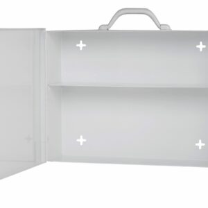 Trousse de premiers soins VIDE en MÉTAL (15-3/4 pouces x 12-3/8 pouces x 4-5/16 pouces) non identifiée