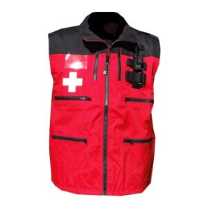Veste de Patrouilleur sans manche rouge/noir avec Croix Blanche